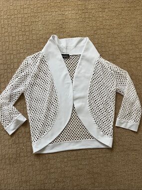 White Open-Weave Shawl Collar Cardigan
